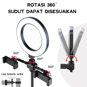 SELFIE MINI DOUBLE TRIPOD WITH RING LIGHT / Ring light 16cm+Tripod +2 Holder HP Ring light Tripod Mini