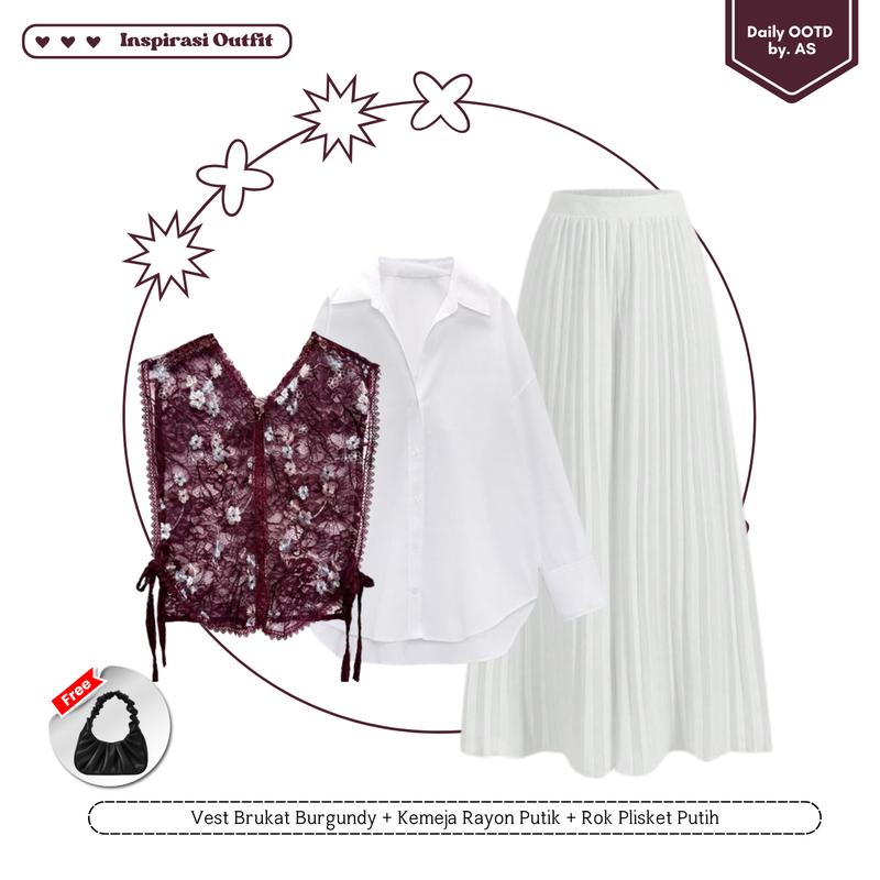 Product Introduction of WFD | One Set Wanita (Vest Brukat Burgundy, Kemeja, Rok Plisket) Setelan Kondangan Cantik dan Elegan | GRL 08 10