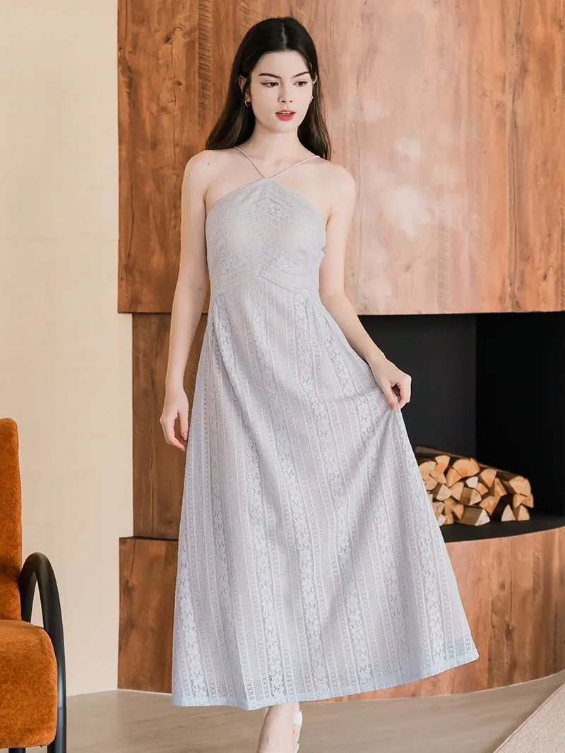 Hermione Padded Halter Midaxi Lace Dress V2 (Periwinkle)