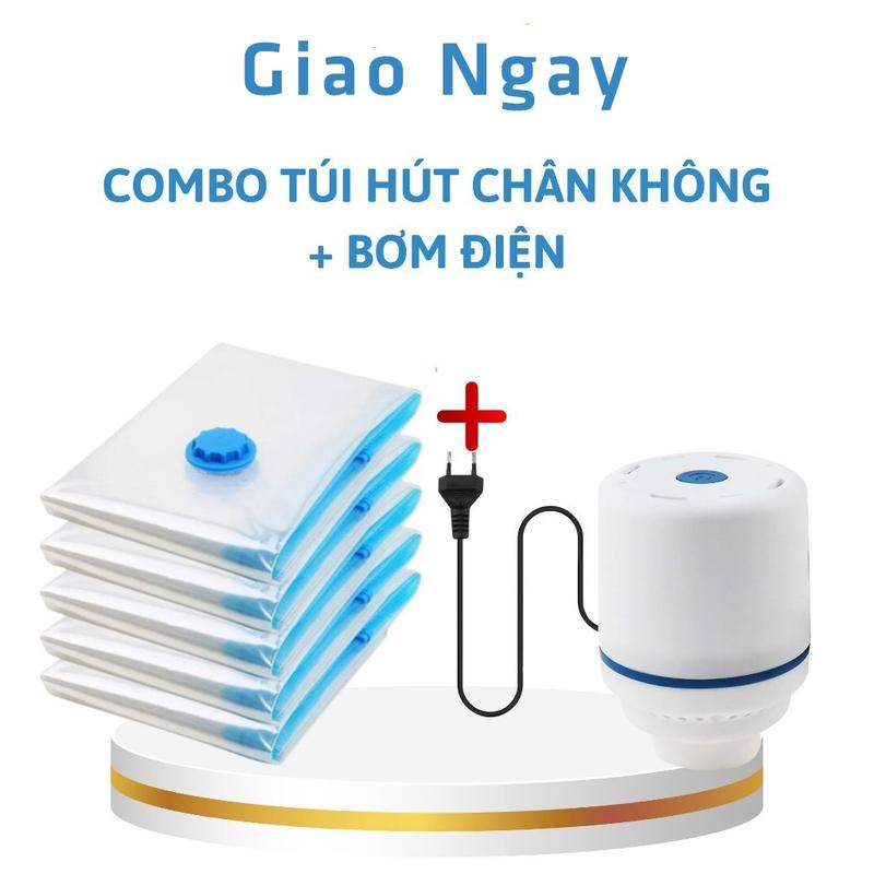 Combo túi hút chân không quần áo chăn màn kèm máy hút chân không