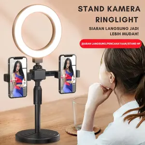 Ring Light 16cm + Tripod + 2 Holder Mini Beauty Stand HP Untuk Live Stream Video Make Up