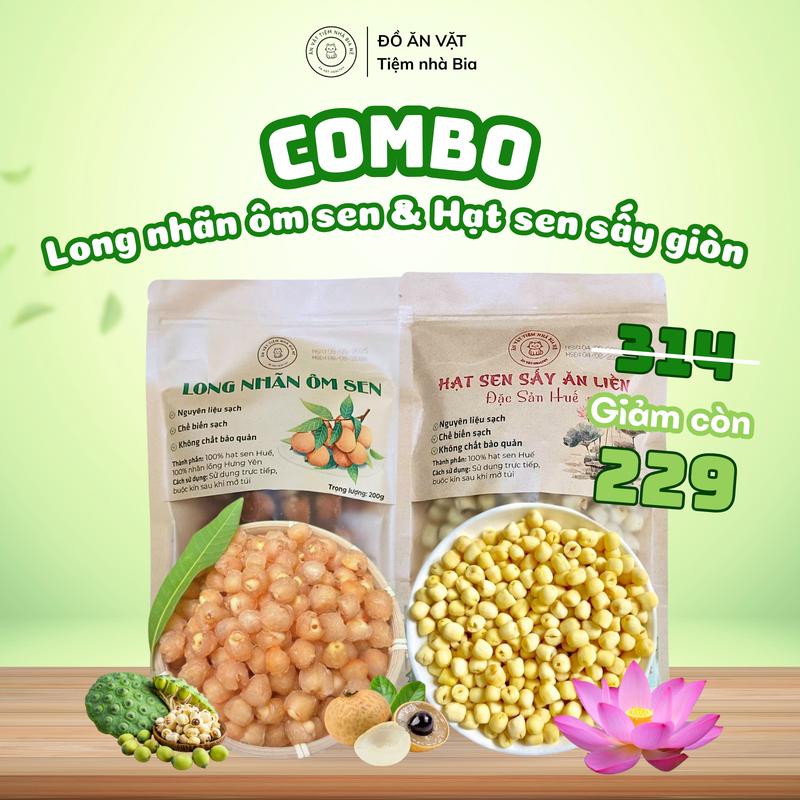 COMBO 2 MÓN: HẠT SEN SẤY 200G + LONG NHÃN ÔM SEN 200G - MÓN QUÀ AN GIẤC CHO MẸ - Tiệm Nhà Bia