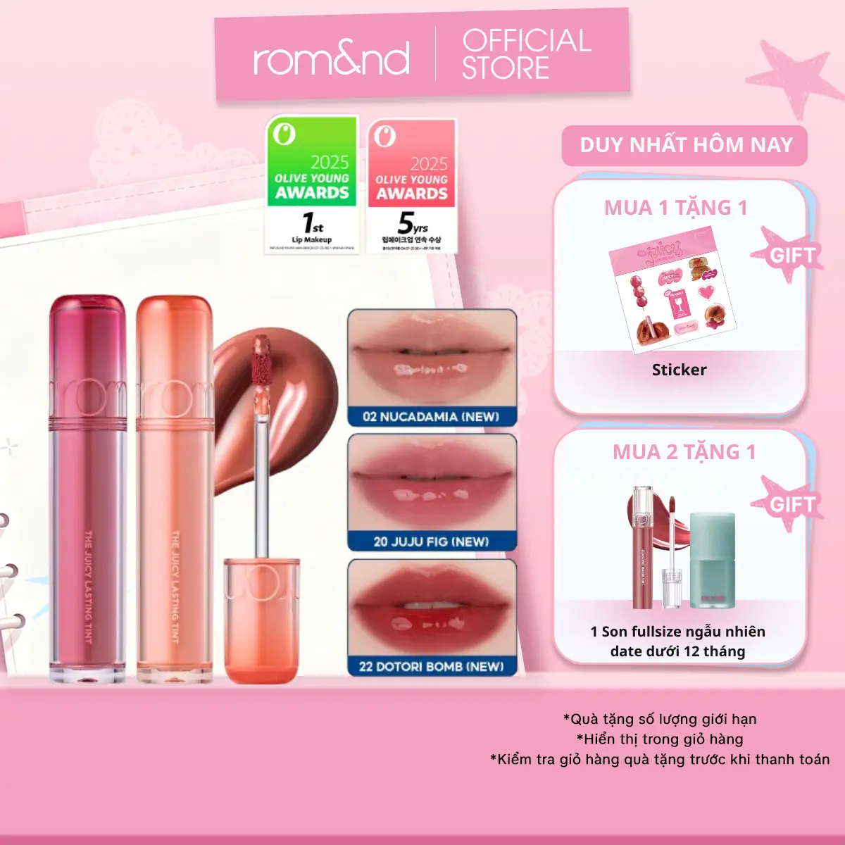 Son Tint Bóng Trang Điểm Hàn Quốc Romand The Juicy Lasting Tint 3.5g