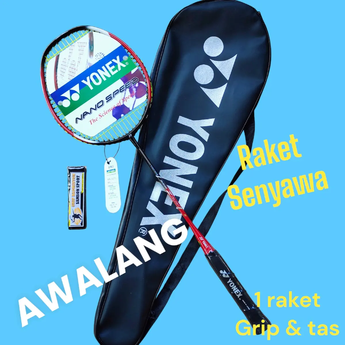Raket Bulutangkis Lentur 24 lbs dengan Bonus Tas dan Grip - Badminton