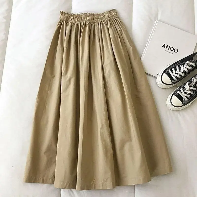 ROK JACKLYN SKIRT HS KATUN LINEN PINGGANG KARET Rok Wanita Terbaru 2023 Rok Katun Skirt Panjang 64 cm Korean Style Rok Motif Kotak Rok Panjang Kekinian Rok Polos Rok Rample BEST SELLER Ready Stok Putih Hitam Navy Moka 3