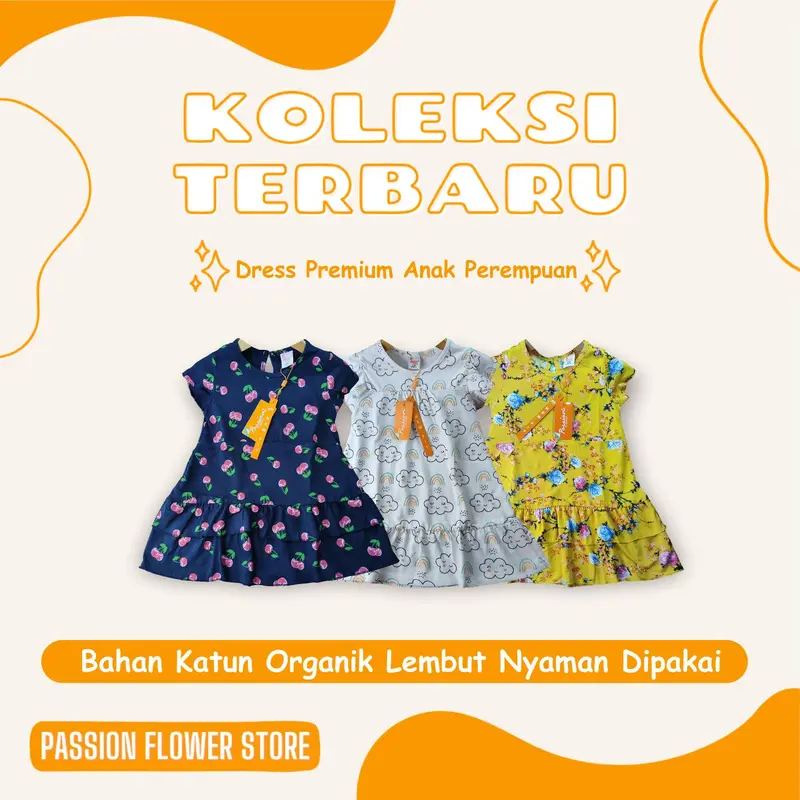 DRESS ANAK PEREMPUAN PREMIUM LENGAN PENDEK BY PASSION FLOWER  Anak-Anak USIA 1-8 TAHUN Katun 0