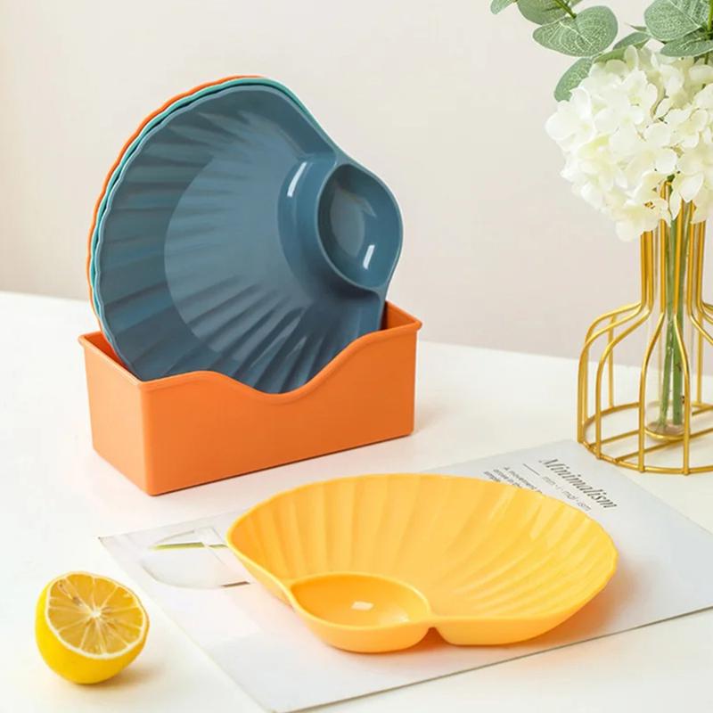 Creative Shell Shaped Dumpling Plate With Dip Vinegar Dish Plastic Sushi French Fries Snacks Dried Fruit Tray Bone Spitting Dish 8