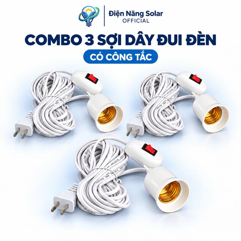 Combo 3 Dây Đui Bóng Đèn E27 Có Công Tắc, Dài 3M, Chuôi Xoáy Phổ Thông