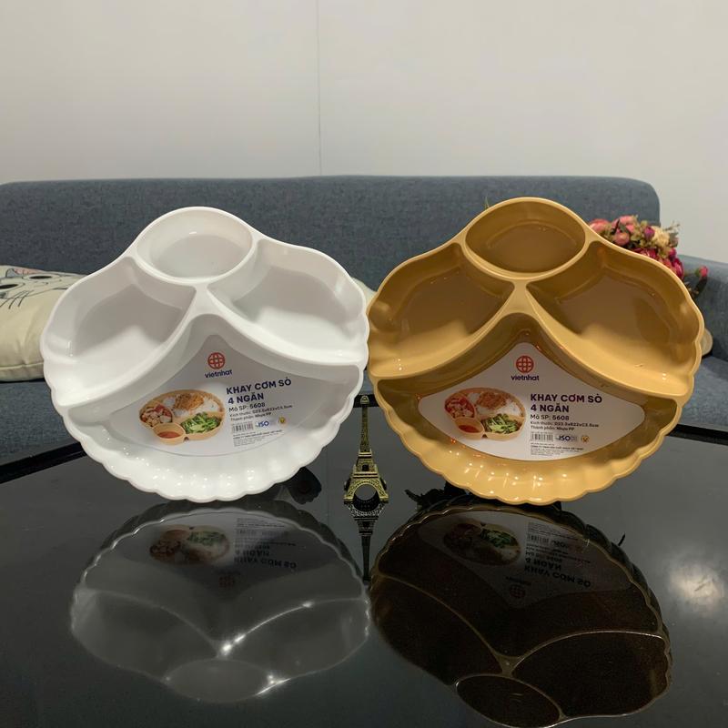 Đĩa nhựa đựng thức ăn cao cấp, khay đựng cơm 4 ngăn Việt Nhật tiện lợi My Home DN433