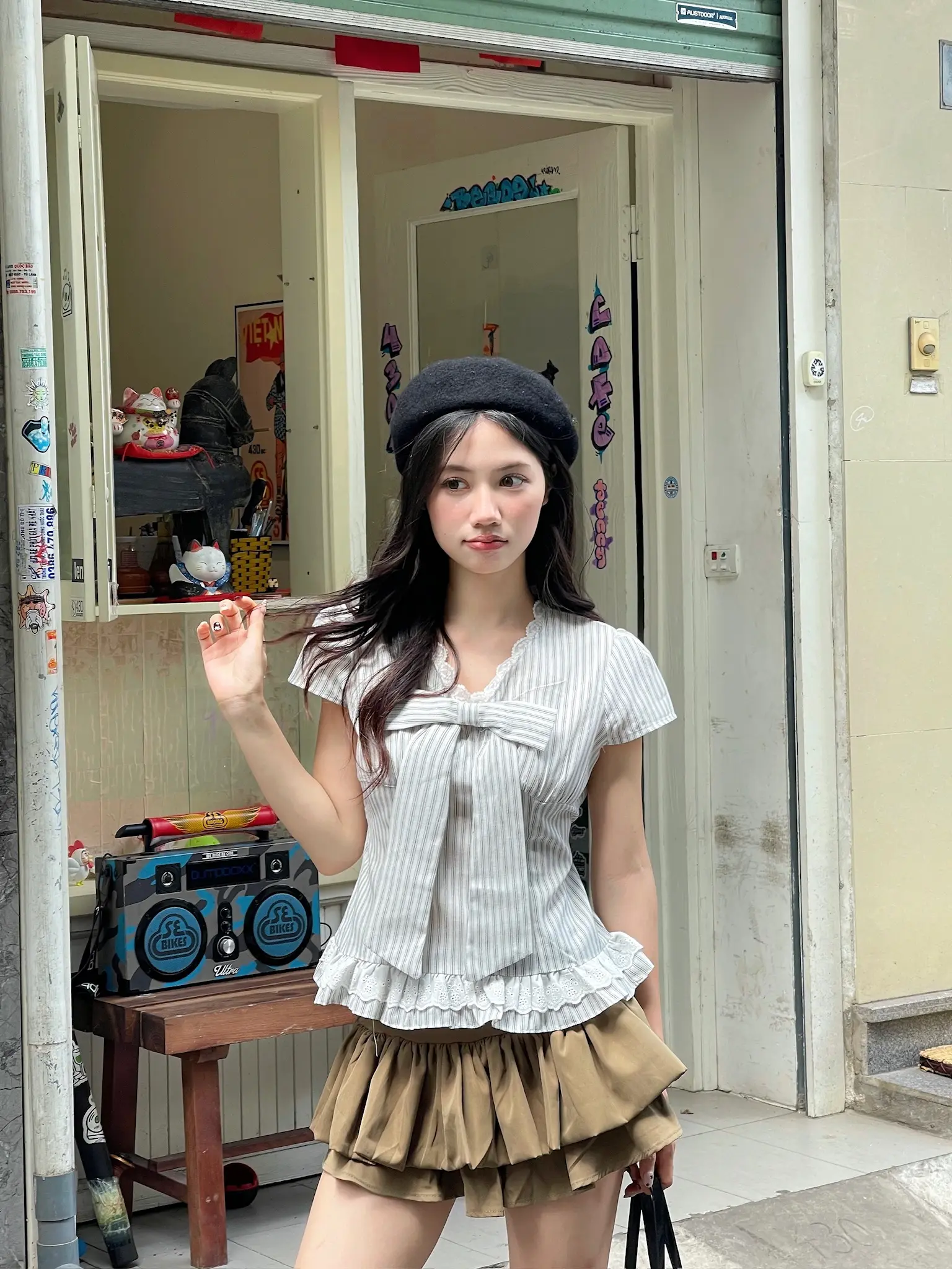 Áo sơ mi kẻ sọc cổ tim phối ren kèm nơ xinh xắn, Áo kiểu bèo gấu dễ thương thời trang hè - 29feb.closet - A560 | BigBuy360 - bigbuy360.vn Áo sơ mi kẻ sọc cổ tim phối ren kèm nơ xinh xắn, Áo kiểu bèo gấu dễ thương thời trang hè - 29feb.closet - A560 | BigBuy360 - bigbuy360.vn