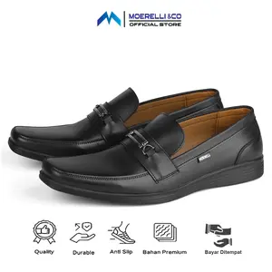 MOERELLI &CO Sepatu Pantofel Formal Pria Adorico MR-7104 Full Black Bahan Premium Anti Slip Durable Quality