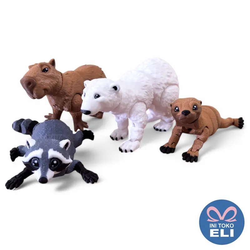 Figur Hewan Binatang Realistis Koleksi & Dekorasi Lucu Toy Capybara Bear Otter Racoon 1