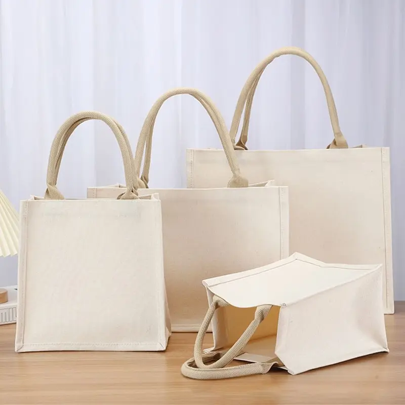 Túi Vải Bố Vẽ Tay, Có Thể Tái Sử Dụng, Màu Be, Có Thể Gập Lại, Bao Tote Trống, Thích Hợp Đi Lại Hàng Ngày, Dung Tích Lớn, Lý Tưởng Để Mua Sắm, Tự Làm 3