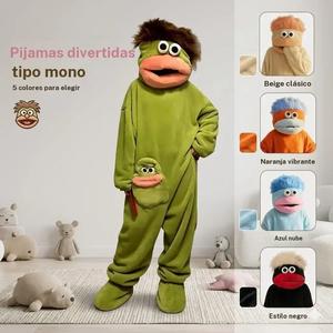 Pijama de una pieza con capucha de coral fleece, cómodo y unisex, ropa para estar en casa holgada, suave, cálido, agradable para la piel y transpirable, ropa de dormir para hombres y mujeres