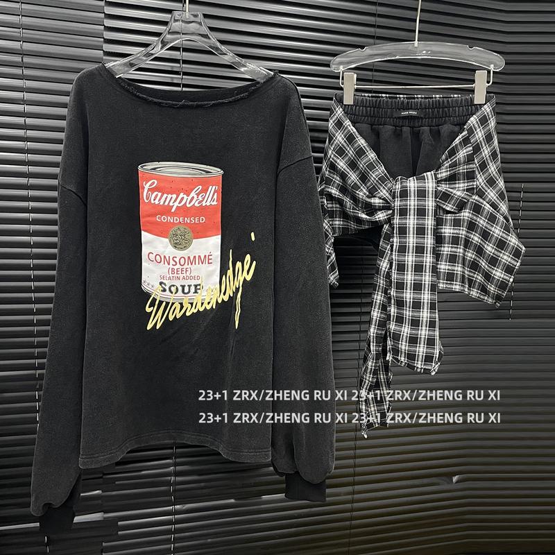 Bộ Áo Hoodie Trễ Vai Dành Cho Nữ Có Thể In Hình Độc Đáo Áo Và Quần Đùi "Pee-Chee" Trang Phục 2 Mảnh 15072
