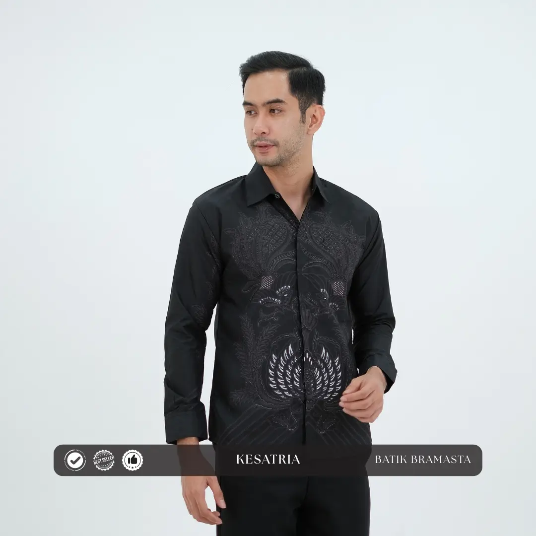 BATIK BRAMASTA Kemeja Katun Pria SimFit Lapis Furing  Premium Motif KESATRIA