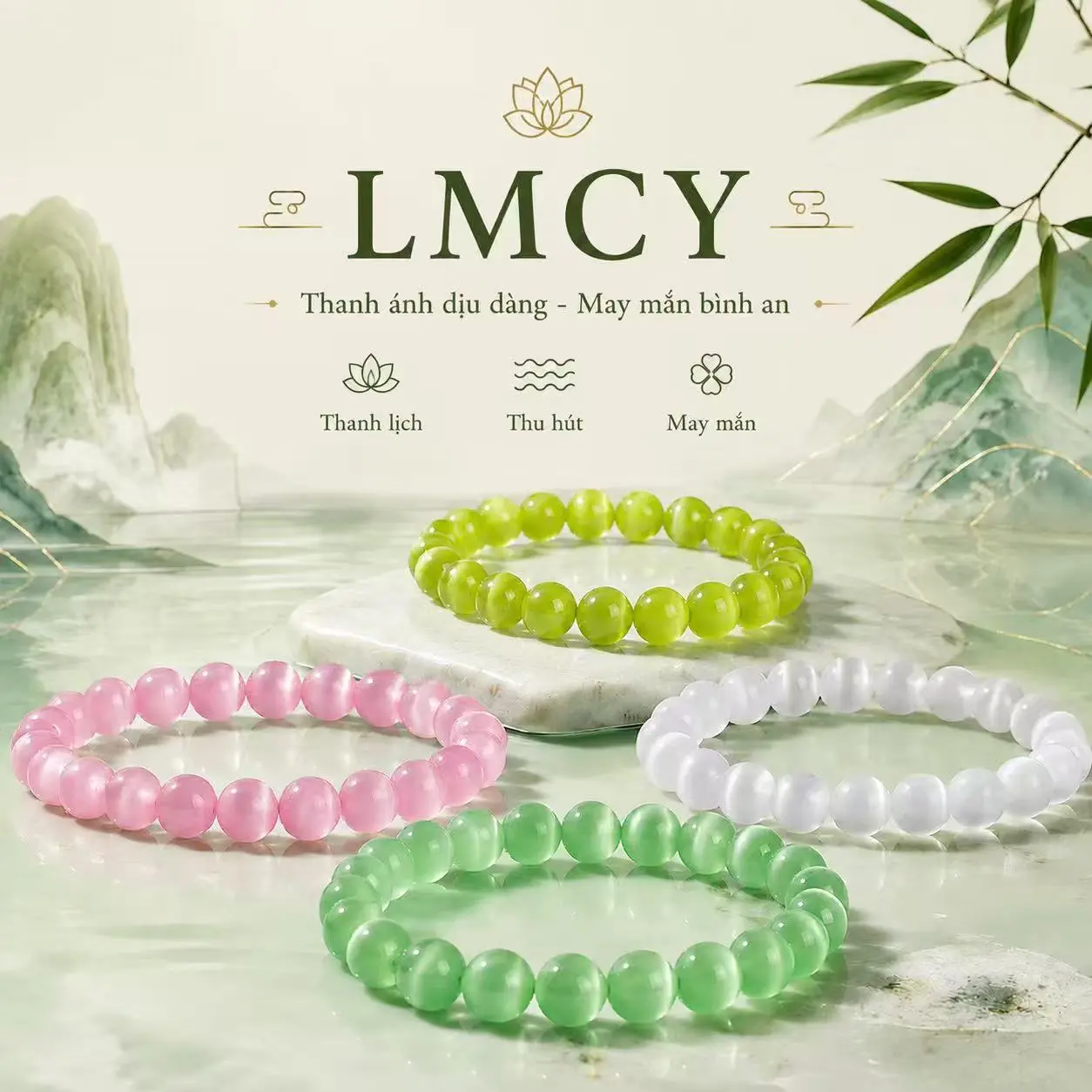 Vòng tay đá mắt mèo chính hãng nữ màu trắng giúp tôn da phù hợp nam nữ quà tặng ý nghĩa thiết kế tinh tế phong cách độc đáo ít đụng hàng màu hồng nhẹ nhàng trang sức thủ công cao cấp lấy cảm hứng từ phong cách cổ điển thiết kế nhiều lớp hoàn hảo