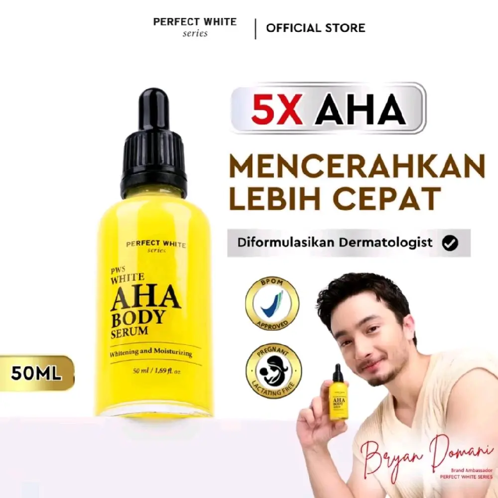 Serum Badan Perfect White AHA 50 ML Pencerah & Pelembab dengan 5 Jenis AHA, Alpha Arbutin, Glutat, Vitamin C, dan Niacinamide - Mencerahkan, Acid, Glutathione, Memudarkan