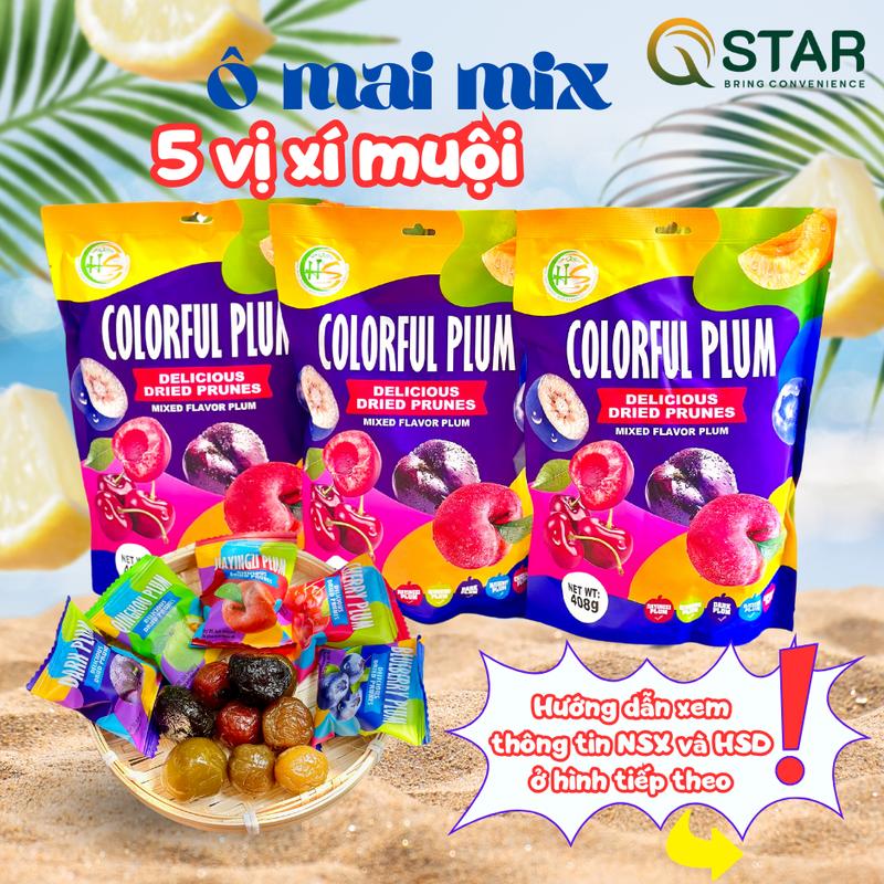 Combo 5 Túi Ô Mai Xí Muội Mix 5 Vị Trái Cây COLORFUL PLUM - 408g/Túi - HSD 12 Tháng - Kẹo Ăn Vặt, Food