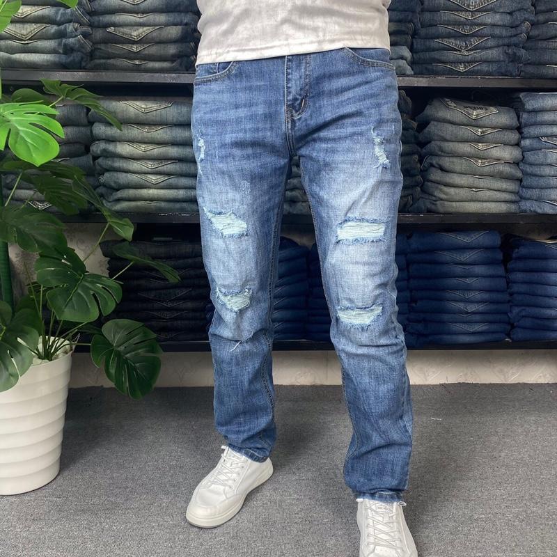 [Mã:3353] Quần Jean Nam Màu Xanh Mài Rách Thời Trang Xu Hướng 2025 Form SLIMFIT Co Giãn