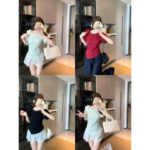 Kemeja-T Ikatan Simpul Tidak Teratur, Gaya Baru Musim Panas, Saiz Besar Sedikit Gemuk, Untuk Wanita, Comel dan Seksi, Langsing, Baju Langsing, 80095