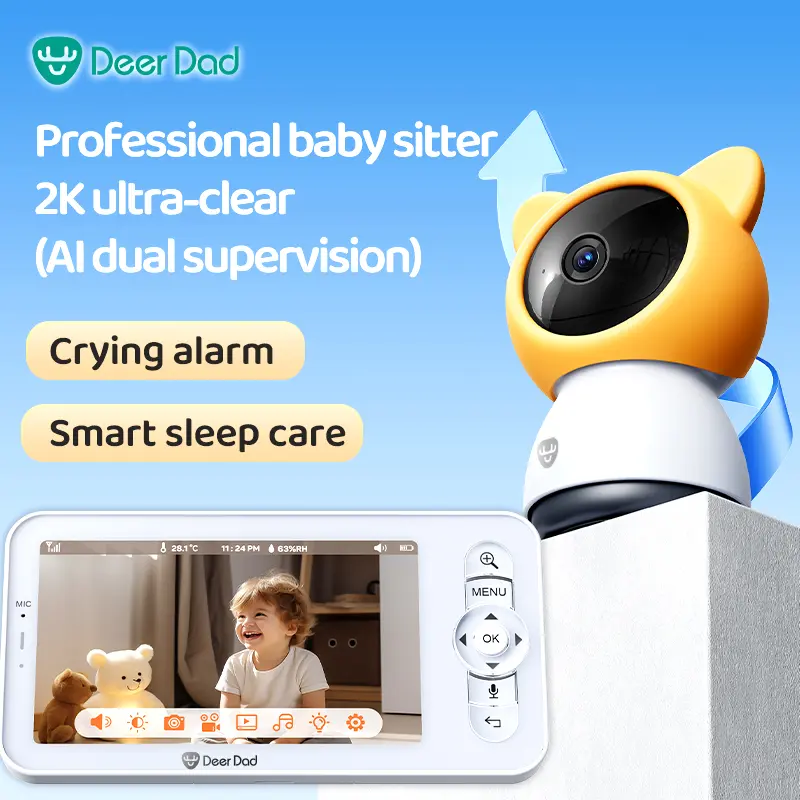 Deer Dad Baby Monitor Camera Dual Mode Wireless Connection Smart Baby Monitor 1080p Resolution Five-Inch Screen Voice Call Lullaby Temperature and Humidity Sensor HD Night Vision