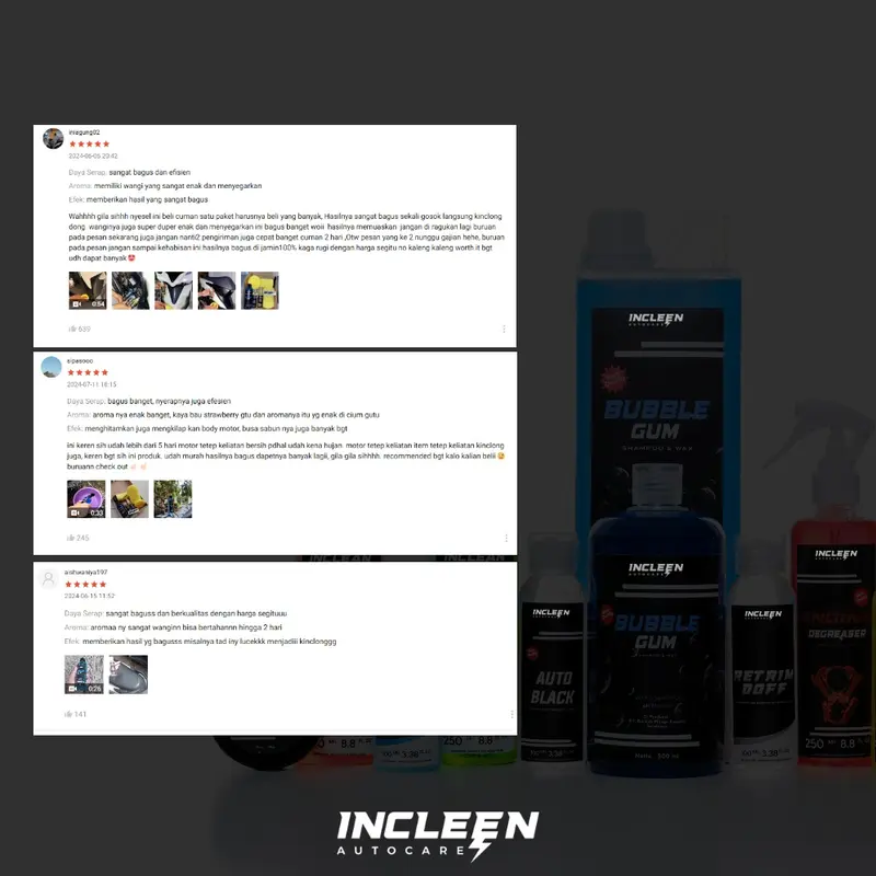 Terlaris No. 1 | PAKET EKSKLUSIF CUCI LENGKAP PENGKILAP PEMBERSIH PERAWATAN KENDARAAN 4 BOTOL by INCLEEN AUTO CARE 4