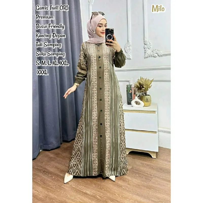 Gamis twill original kancing susun cantika cap malaman wanita dewasa muslim 2