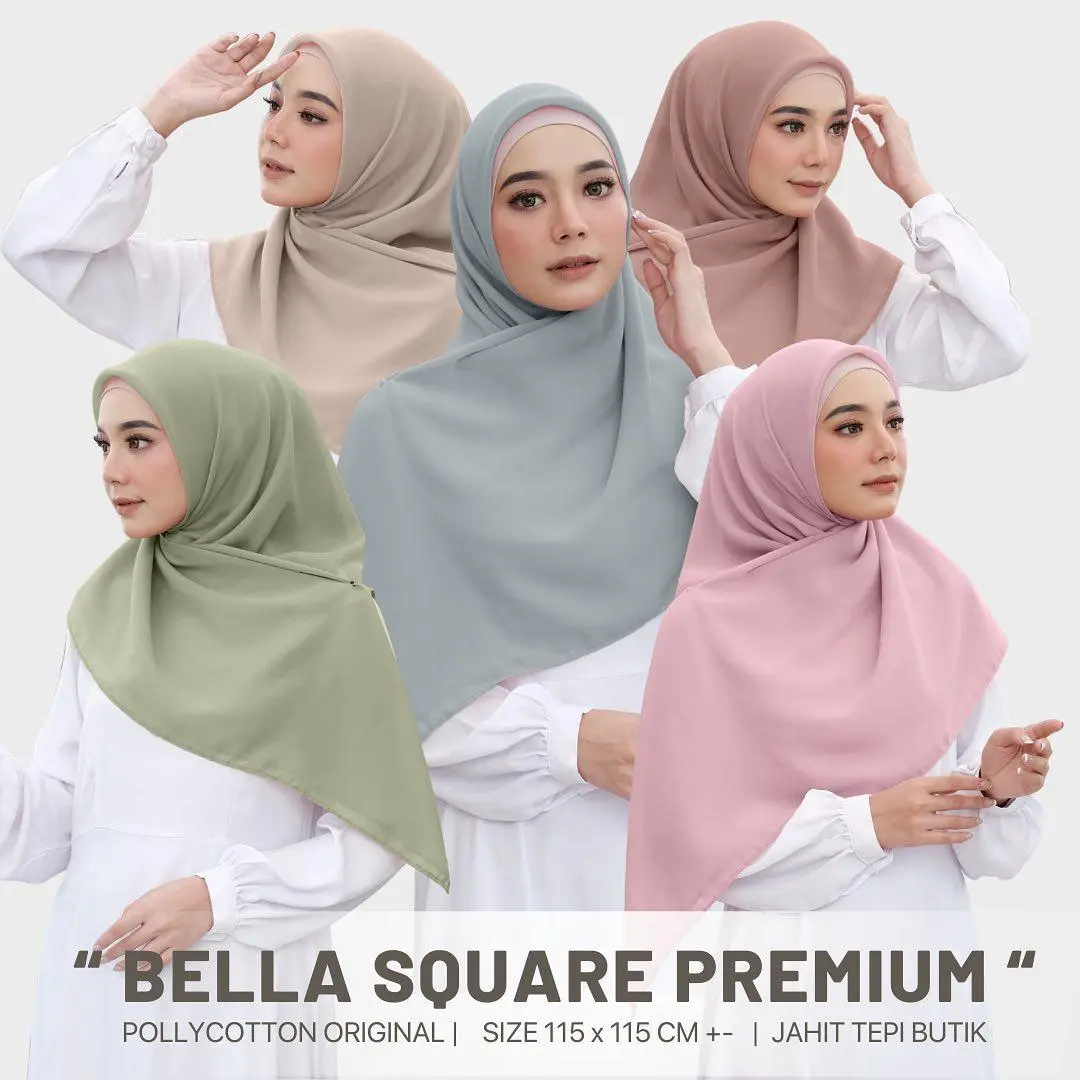 Adzkiascarf.id - Kerudung Bella Square Premium Jilbab Panjang Jahit Tepi Neci 110x110cm Segi Empat Nyaman Lembut Muslim