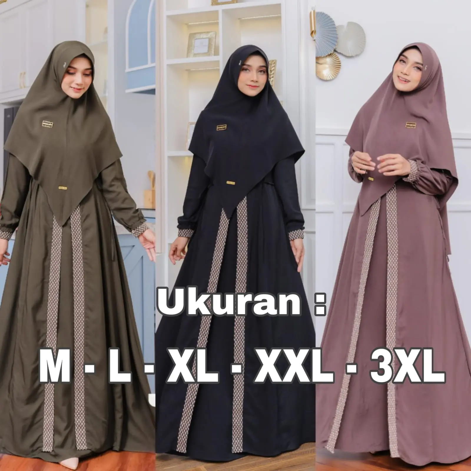 SAKINAH SYAR'I SET KHIMAR CRINGKLE AIRFLOW PREMIUM - FASHION MUSLIM WANITA UKURAN JUMBO M - L – XL - XXL - 3XL - BAJU MUSLIMAH ELEGAN - BUSANA PESTA SYAR'I - MODEL GAMIS LEBARAN TERBARU - PAKAIAN MUSLIM SERAGAM PENGAJIAN SYAR'I TERLARIS - HITAM PUTIH MILO