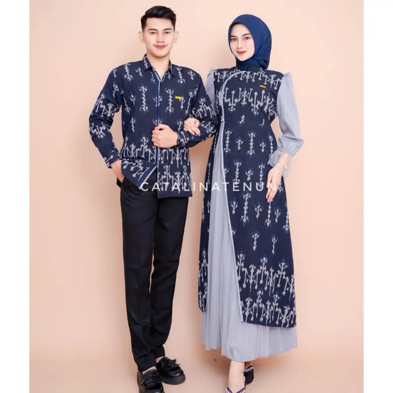 BAJU TENUN COUPLE HANA DRESS KEMEJA TENUN PRIA DRESS LEBARAN OUTFIT LEBARAN COUPLE Custom Kombinasi
