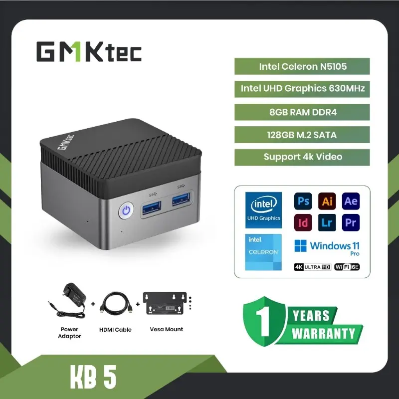 Mini PC Intel Celeron N5105 GMKTEC KB5 8GB RAM DDR4 128 SSD SATA - Win 11 pro 4K Video