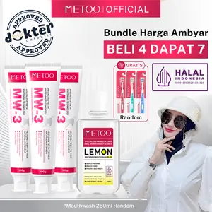 [Doktif Approved]METOO MW-3 Advanced whitening ToothPaste 100gr*3+ 1pcs Mouthwash 250ml RANDOM +Tooth Brush*3 -BPOM Gigi Putih / Karang Gigi /Membersihkan Noda Gigi / Gigi Sensitif / Bau Mulut / non-alkohol