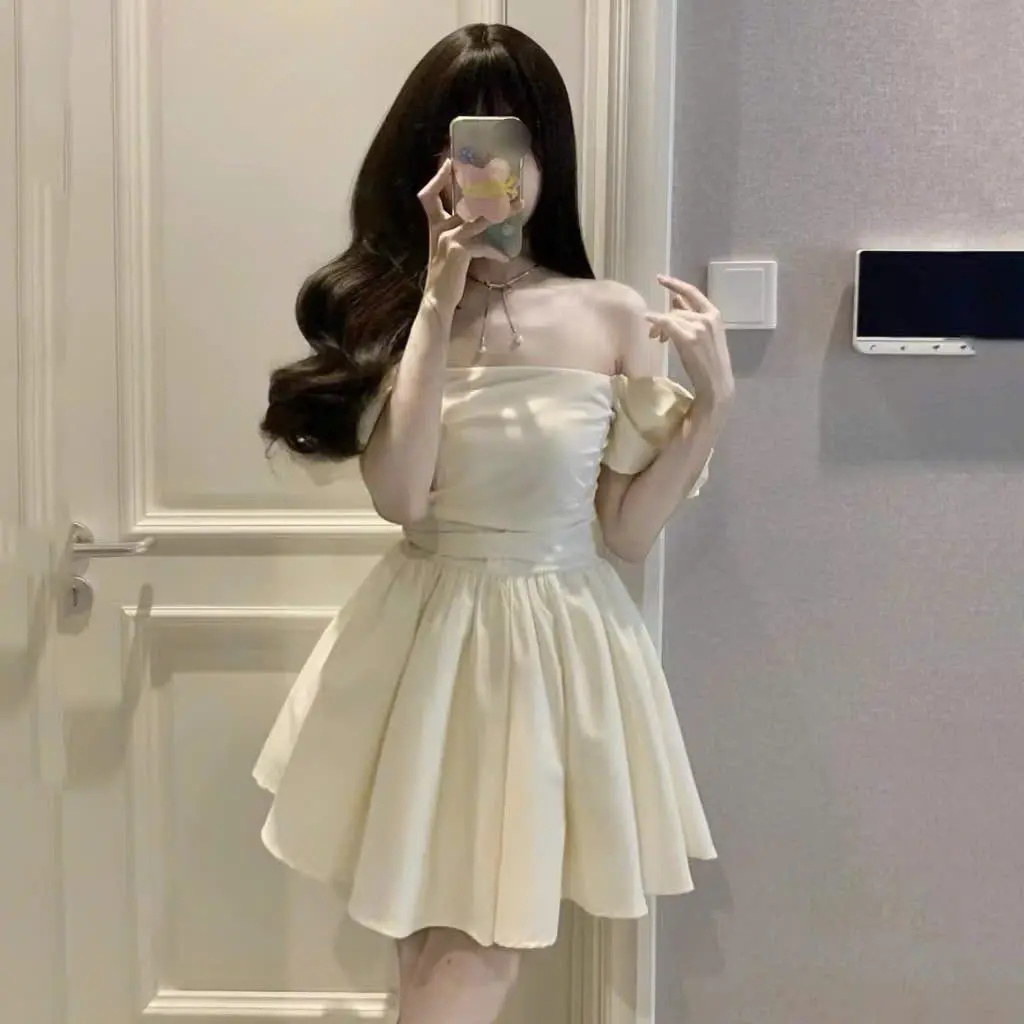 Đầm váy trễ vai tay bồng dáng xòe sang chảnh mặc được 2 kiểu phong cách xu hướng Hàn Quốc SP112