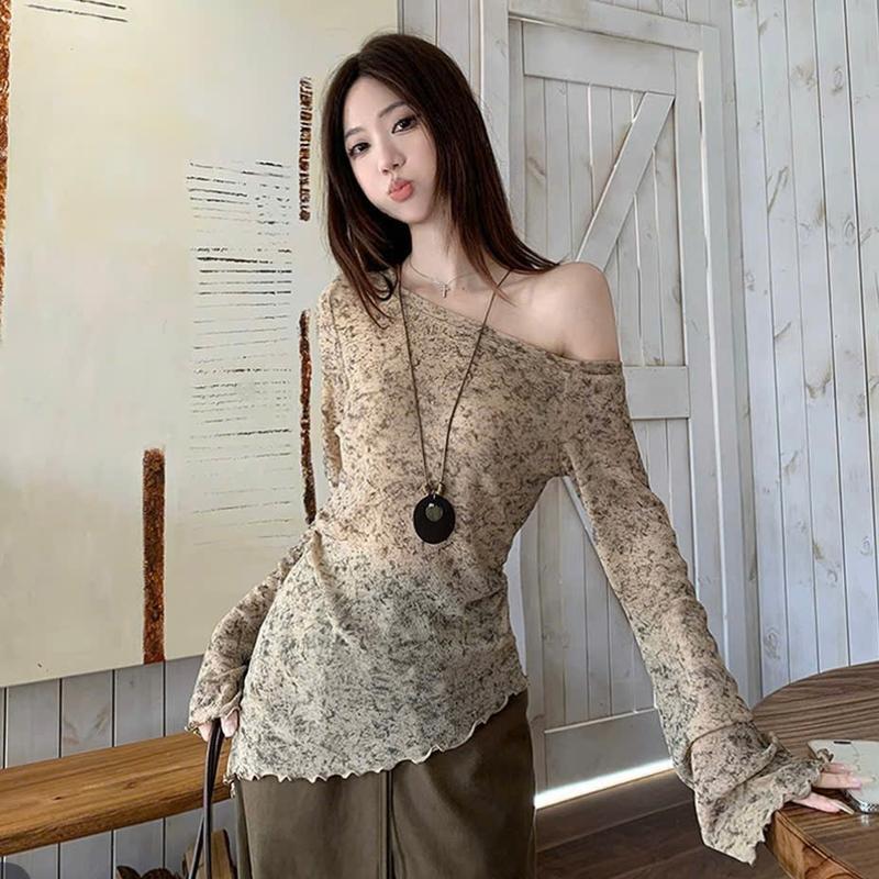 Áo lệch vai tay dài mùa thu nâu xám D9 bigsize- Orimi