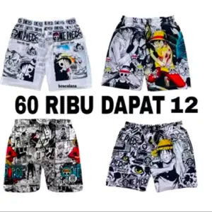 TURUN HARGA !! 60 RIBU DAPAT 12 PCS CELANA SANTAI PENDEK KOLOR MOTIF ONE PIECE PRIA DEWASA