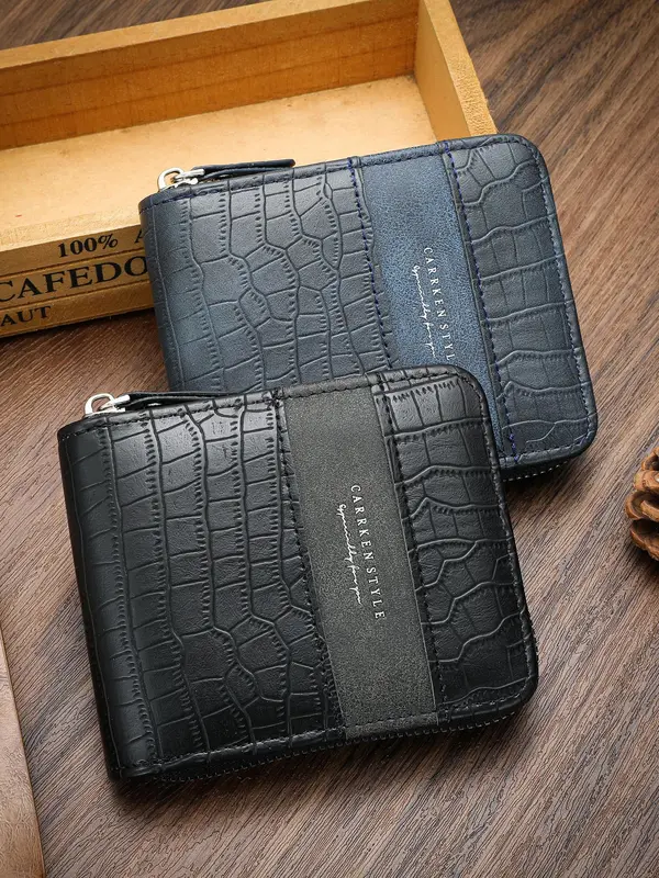Men's Business Fashion Zipper Short Wallet, Casual Trendy Card Holder, Fashionable Wallet for Daily Use 7