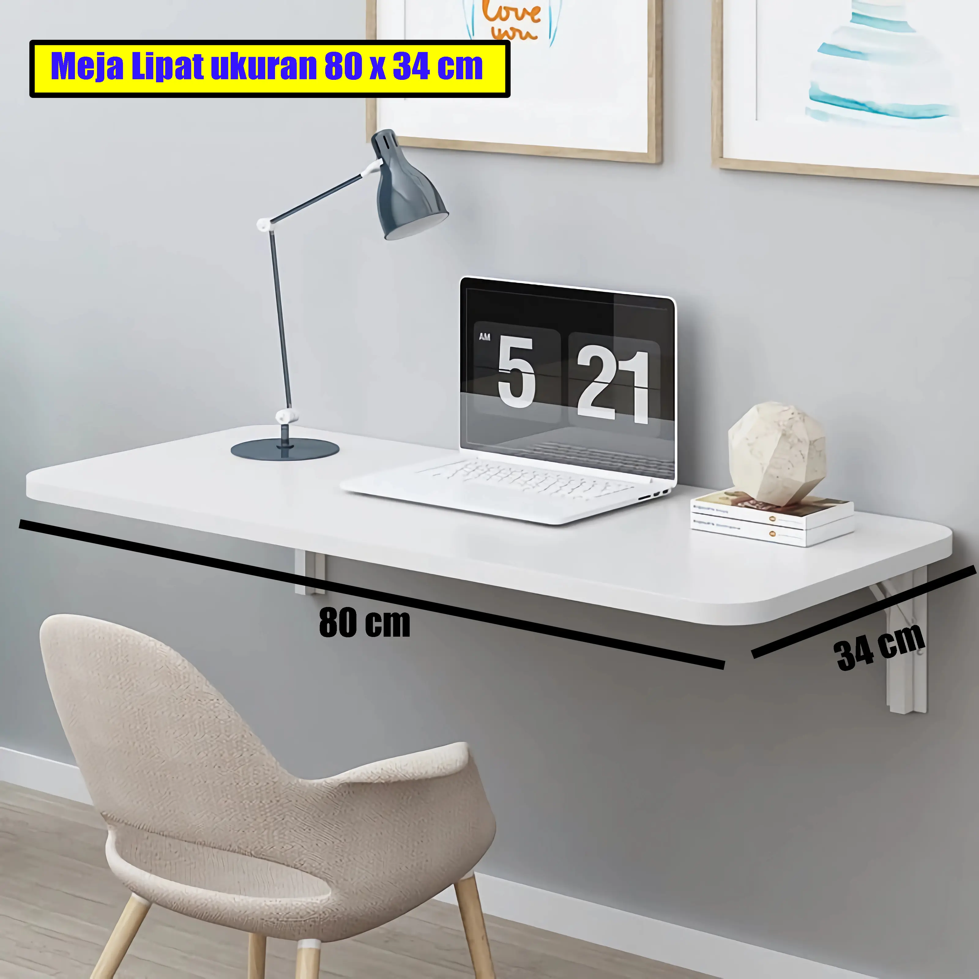 Meja 80x34 cm Lengkap Bracket Bisa Dilipat Tempel Dinding Bonus Sekrup Fisher Furniture