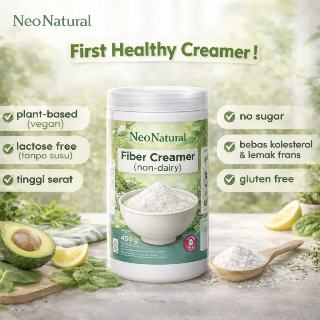 NeoNatural Fiber Creamer 500gr  – Creamer Sehat Plant Based | No Sugar | Non Dairy | Tinggi Serat |Creamer Sehat Tanpa Gula  | Plant Based Fiber Creamer Non Dairy | First Healthy Creamer!  Fiber Creamer Non Dairy | Tanpa Gula & Gluten Free | Creamer Vegan