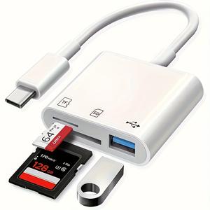 3 ใน 1 USB-C SD Card Reader สำหรับ IOS Android Windows Apple แล็ปท็อปโทรศัพท์ Plug and Play High Speed Data Transfer, อุปกรณ์ประหยัดพื้นที่, การออกแบบที่กะทัดรัด, โครงสร้างที่ทนทาน, อะแดปเตอร์ USB-C, ฮับหลายพอร์ต, ผู้ใช้แล็ปท็อป, นักเรียน