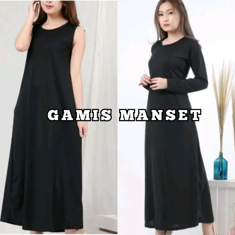 Inner Gamis Lengan Buntung Bahan Spandek Jersey Polos Manset Gamis Spandek Jersey Lengan Buntung Baju Panjang Hitam 1