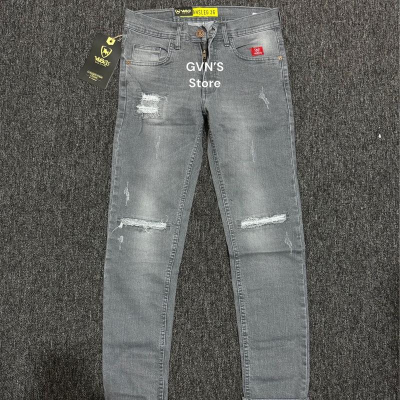 Product Introduction of 27-33 CELANA JEANS PANJANG ABU SOBEK PAHA BLACK VIPER   Melar Slim Fit Skinny Stretch Denim Lembut Pria Tebal 2