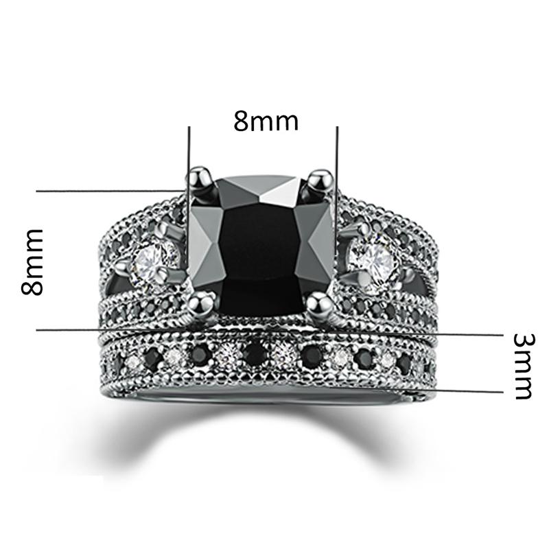 Product Introduction of Black Square Stone Ring Sets Luxury 2 Rounds Fashion Cocktail Party Rings Jewelry For Women Gifts ZYR617 0