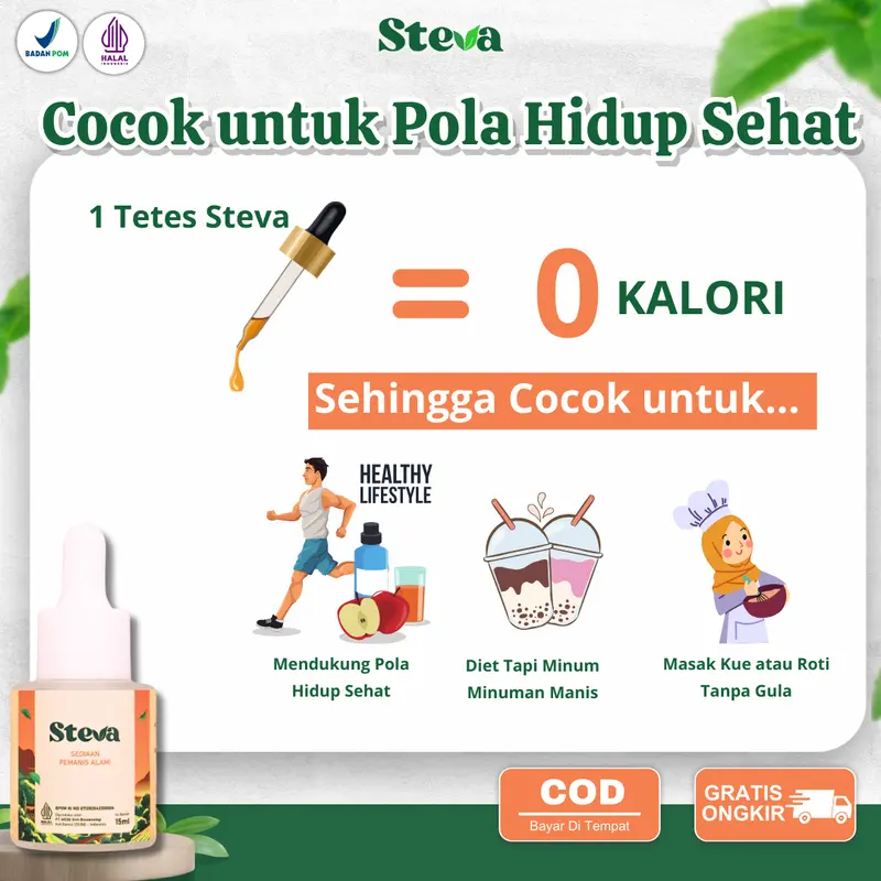 [Promo 1 Pcs] Steva Pemanis Alami I 0 Kalori - Pengganti Gula dari Daun Stevia BPOM & Halal MUI I 100% Alami I Extra Daun Stevia Rebaudiana I No Aftertaster I Grade A I 100% Asli I Original I Sweet I Steva Pemanis Alami I No Sugar - VSA 1