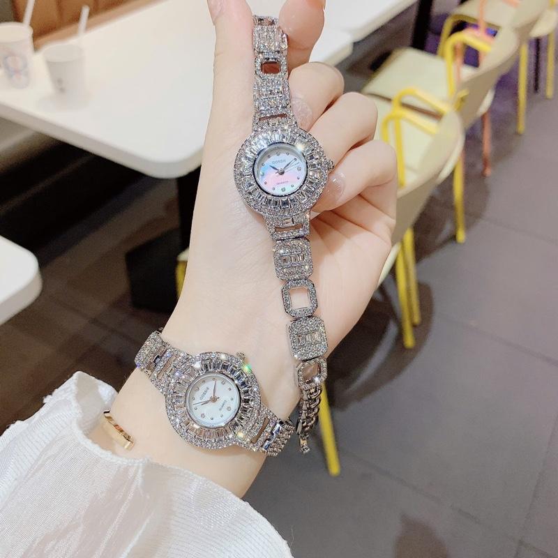 Đồng hồ Nữ Dáng Lắc GS Mặt Tròn Full Đá Sáng Lung Linh  sang trọng,full viền dây đá lấp lánh, PIN DỰ PHÒNG Đeo Tay Voi Watch Women đồng hồ đẹp