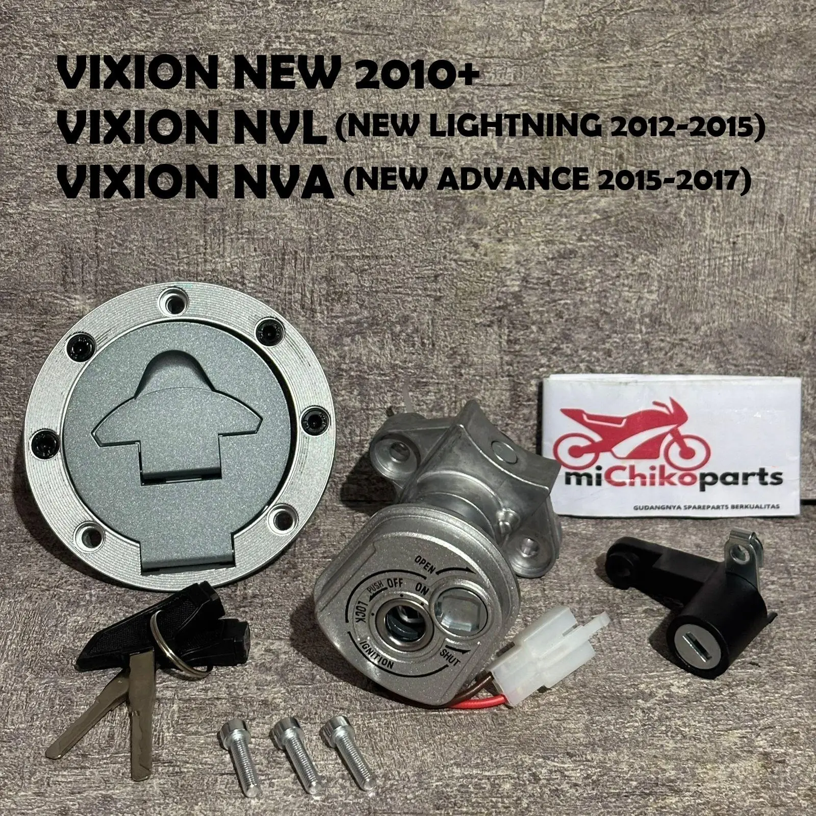 Kunci Kontak Assy Depan Belakang Komplit 1PA Vixion New 2010 NVL NVA Viksen Lightning Advance 2010 2011 2012 2013 2014 2015 2016 2017 Tutup Cover Tangki Tengki Tanki Sadel Jok Baut Mur Only Vixen Viksen