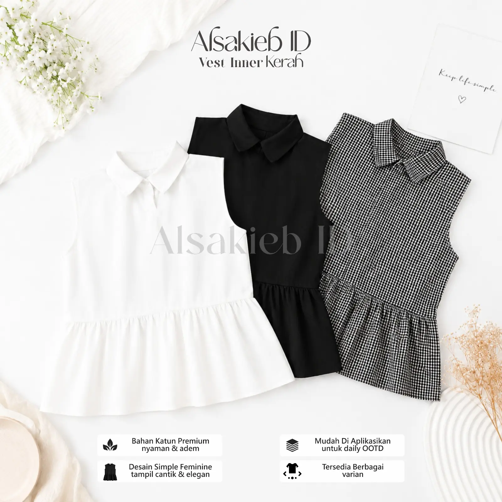 (BELI 1 DAPAT 2) Vest Inner Kerah Sleveeless-Top Iner Cardigan Peplum Stripe Gingham Blouse Outer Top Balon Atasan korean Style All Size