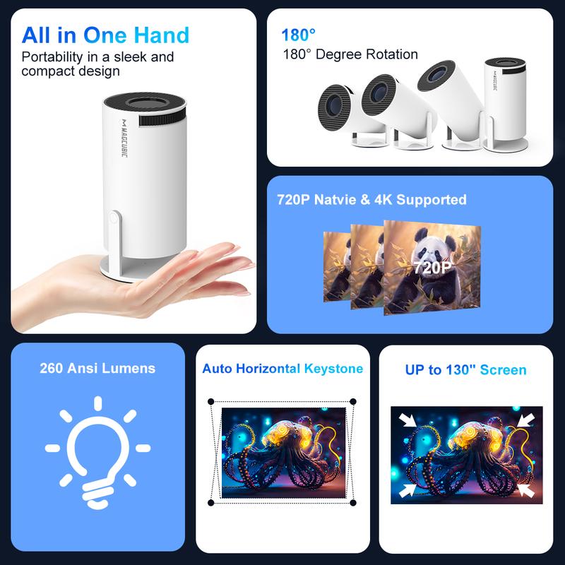 [UK warehouse] Magcubic 4K HY300 Pro Portable Projector Native 1280*720P Android 11 Dual Wifi6 260ANSI Built-in Speaker&Appstore Allwinner H713 BT5.0 Cinema Outdoor Mini Projetor WIFI6 Remote Control included Mini Smart Projector 2025 1