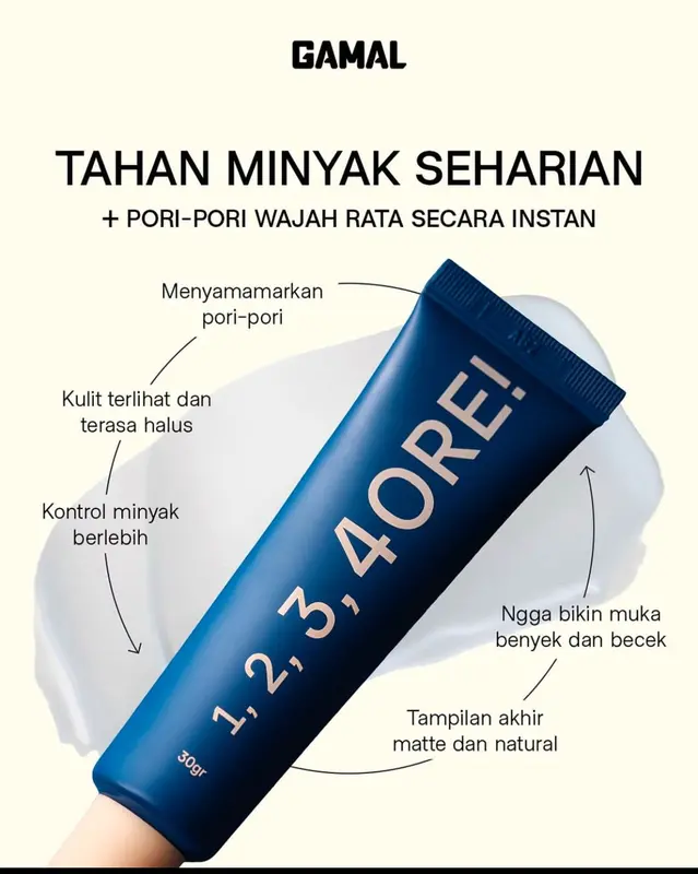 GAMAL | 1,2,3,4ORE! Mattifying Pore Primer | 30gr | Menyamarkan Pori-Pori dan Menahan Minyak Wajah | Poreless & Oil Control 5