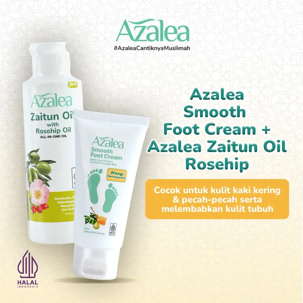 PAKET Azalea Krim Pelembut Kaki + Minyak Zaitun Oil 150ml - Perawatan Smooth Foot Cream Kaki Retak Pecah dan Zaitun Pelembab Kulit Merawat Bekas Luka